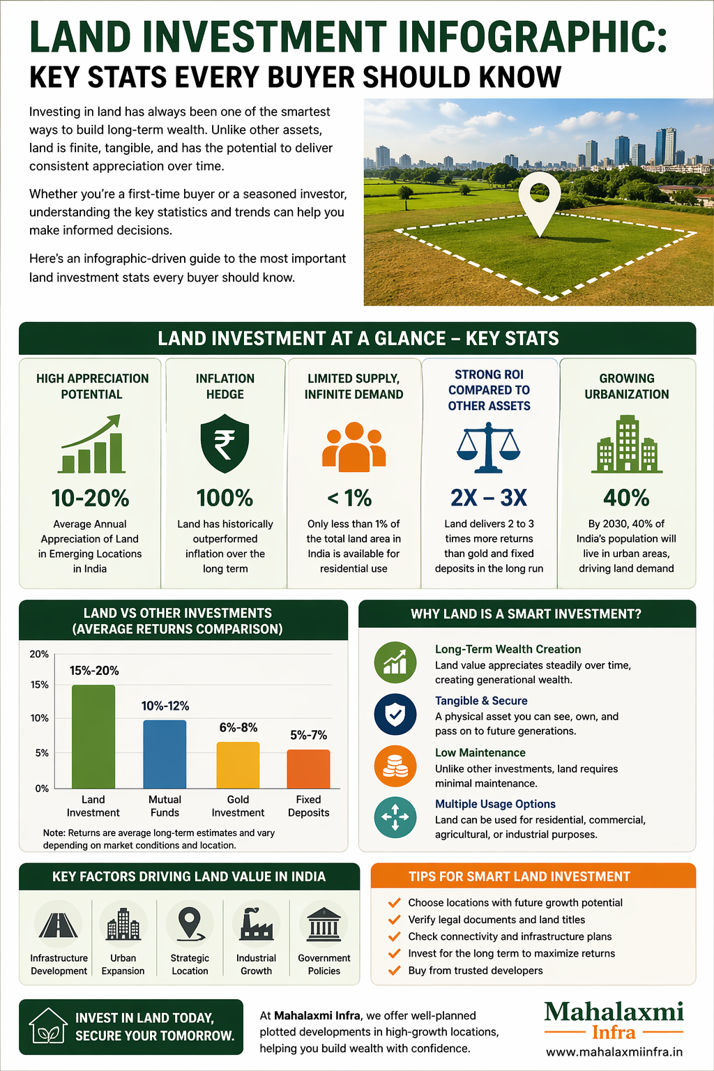 land investment images key stats infographic India